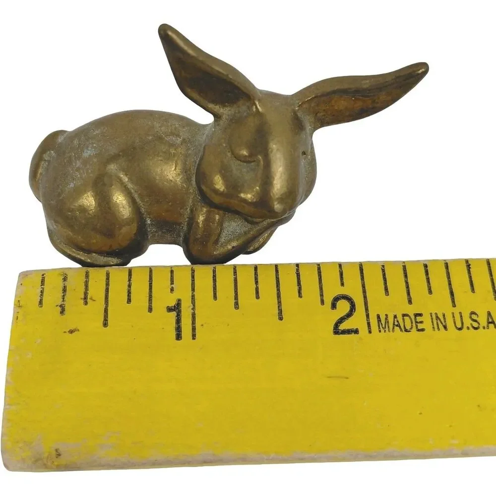 Brass Bunny Rabbit Laying Down Miniature Figurine 2.5